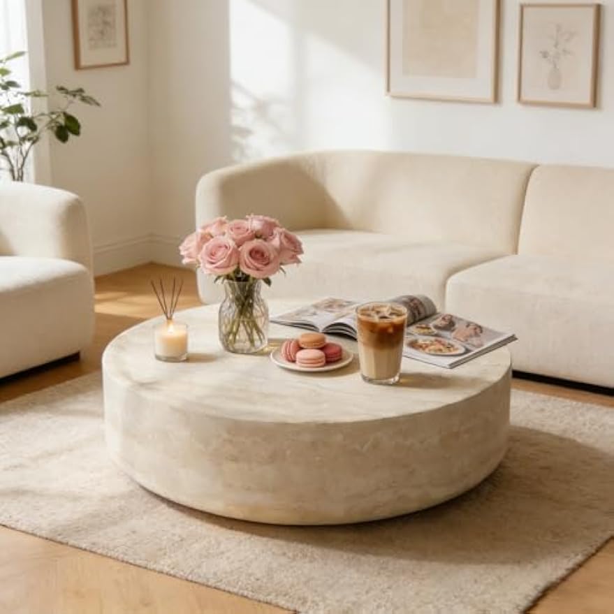 Faux Marble Round Drum Coffee Table