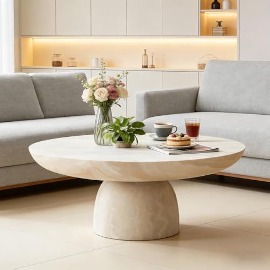Round Faux Marble Drum Coffee Table