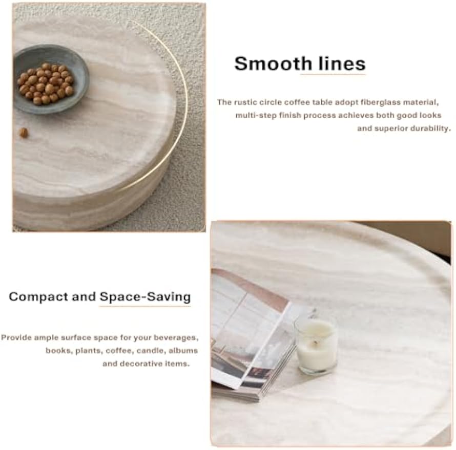 Faux Marble Round Drum Coffee Table