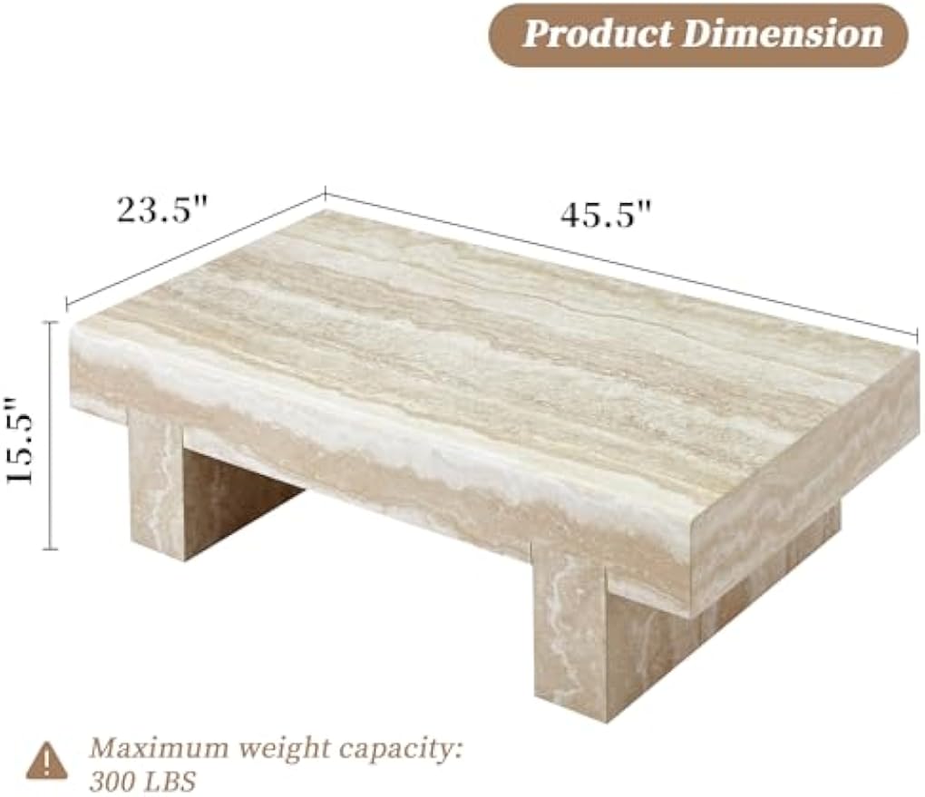 Mid‑Century Travertine Coffee Table with Storage