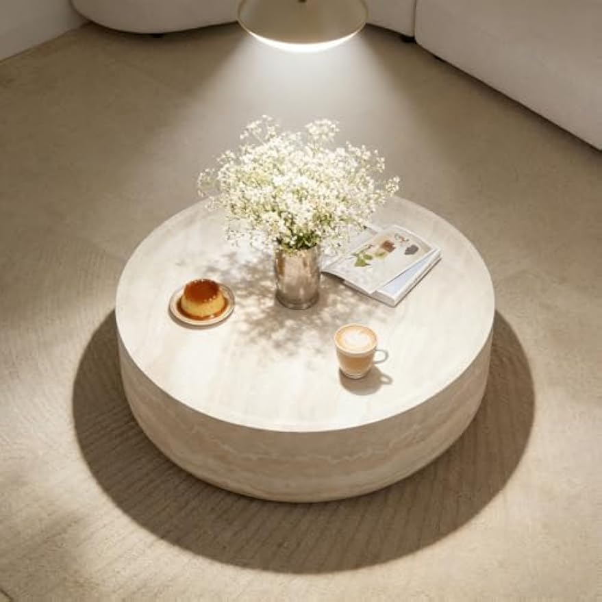 Faux Marble Round Drum Coffee Table