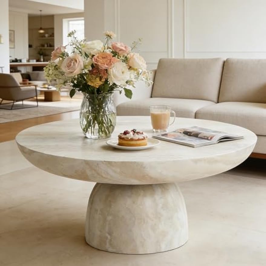 Round Faux Marble Drum Coffee Table