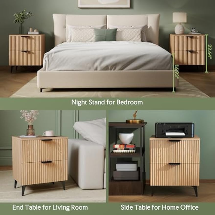 Set‑of‑2 Fluted Wood Nightstands