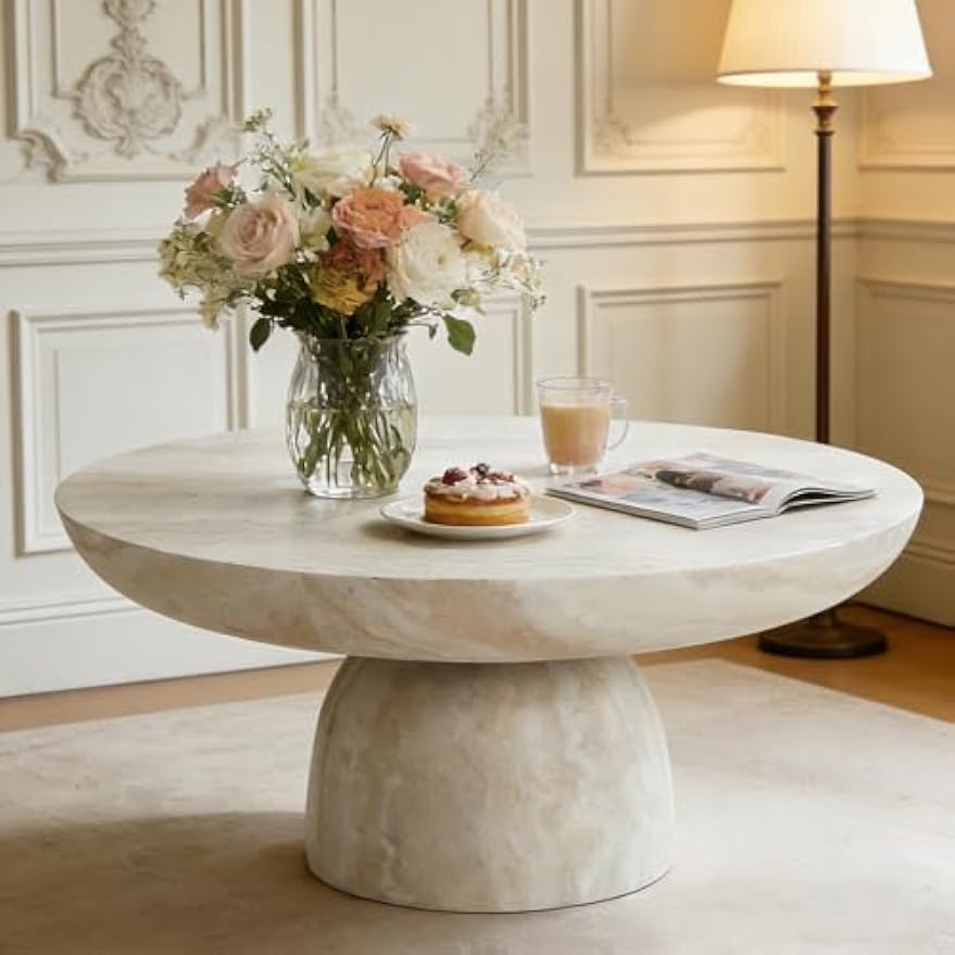Round Faux Marble Drum Coffee Table