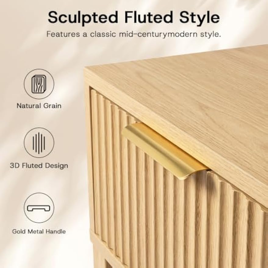 Mid‑Century Fluted Solid Wood Nightstand
