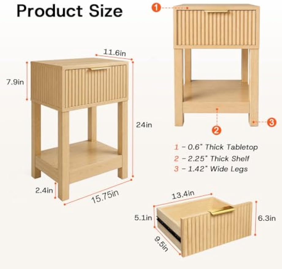 Mid‑Century Fluted Solid Wood Nightstand