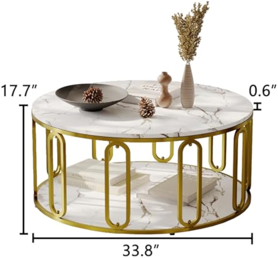 Round Faux Marble Coffee Table Gold Legs
