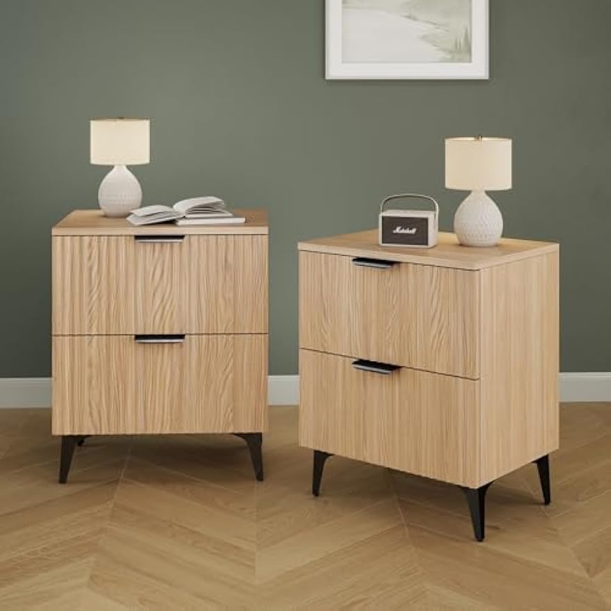 Set‑of‑2 Fluted Wood Nightstands
