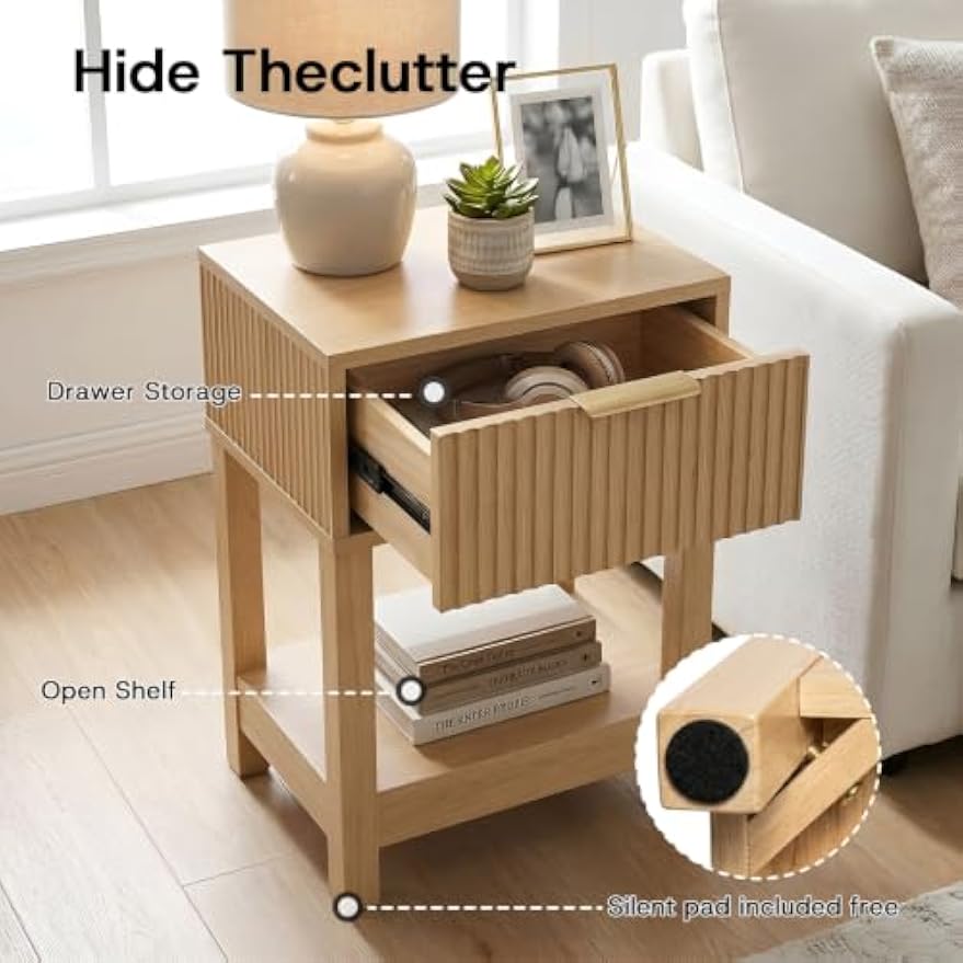 Mid‑Century Fluted Solid Wood Nightstand