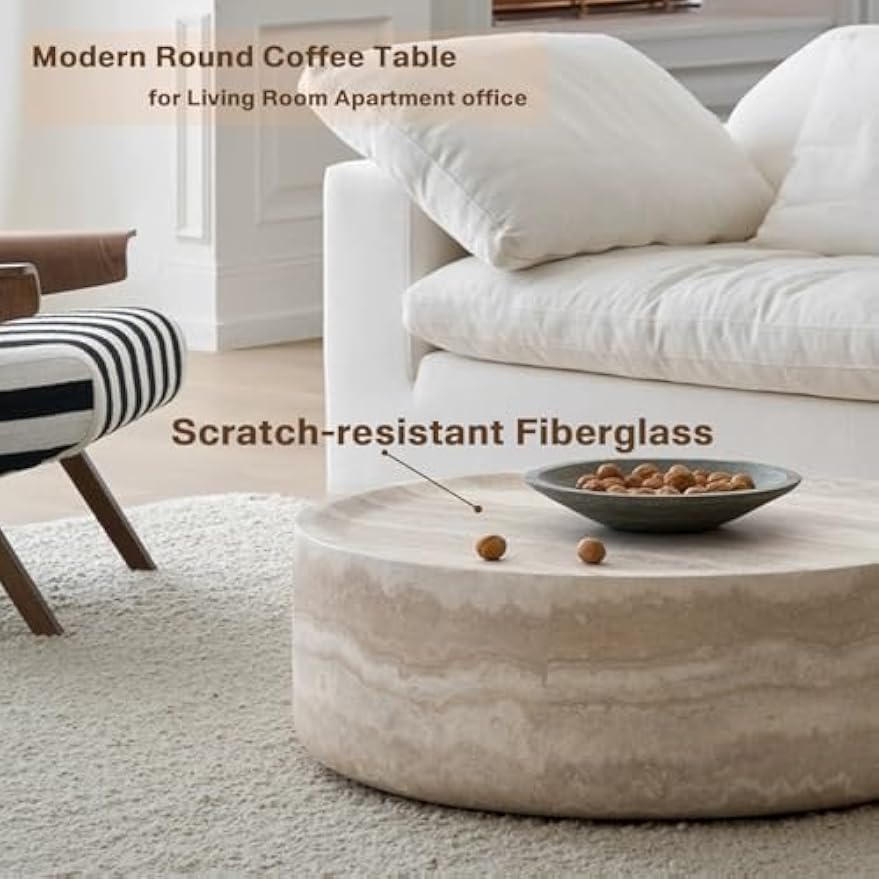 Faux Marble Round Drum Coffee Table