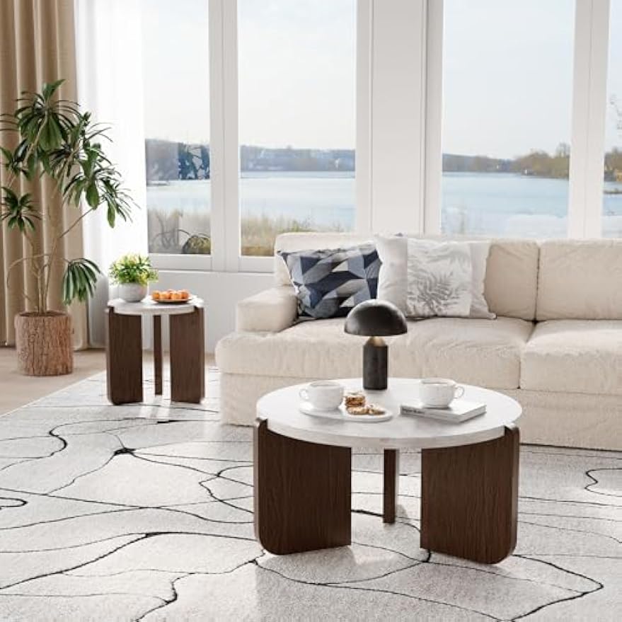 2‑Piece Faux Marble Table Set