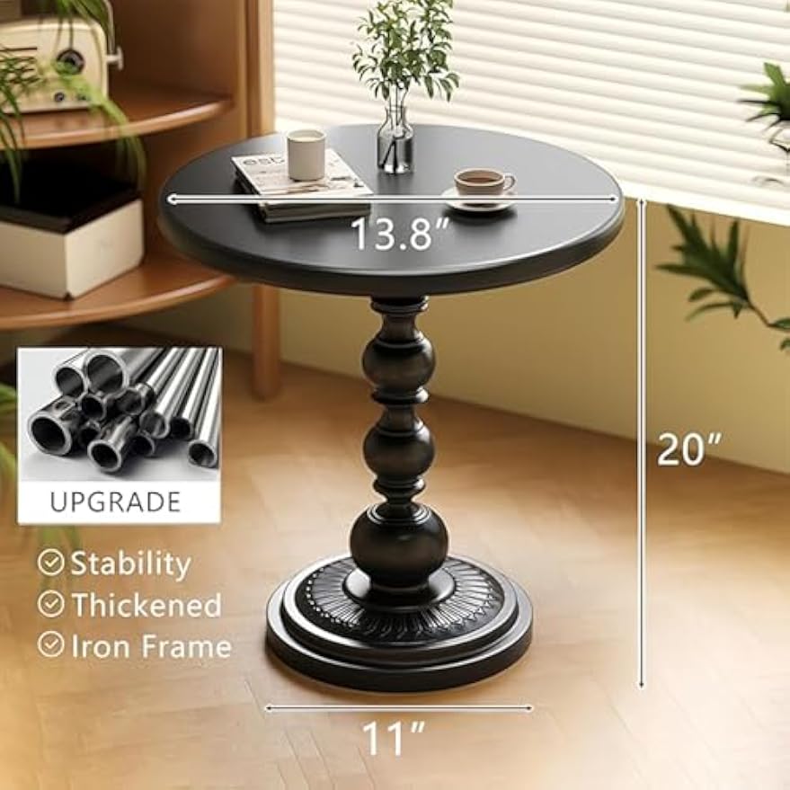 Black Metal Round Pedestal Side Table