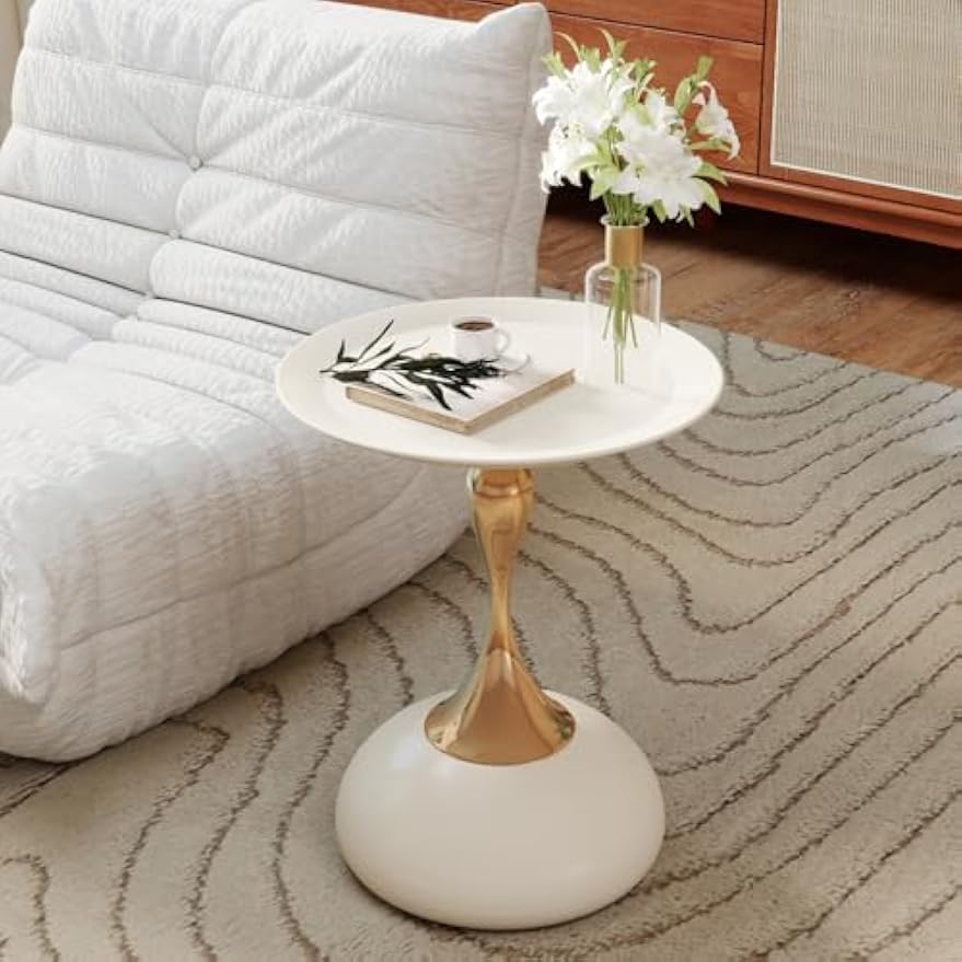 White Metal Pedestal Round Side Table