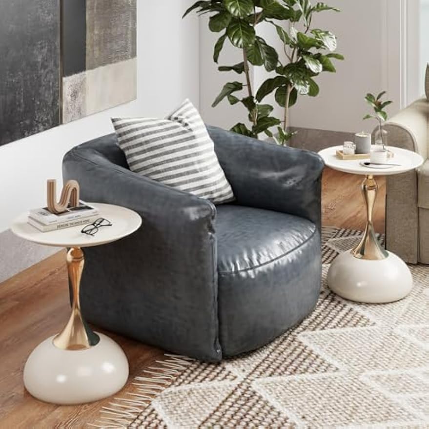 White Metal Pedestal Round Side Table