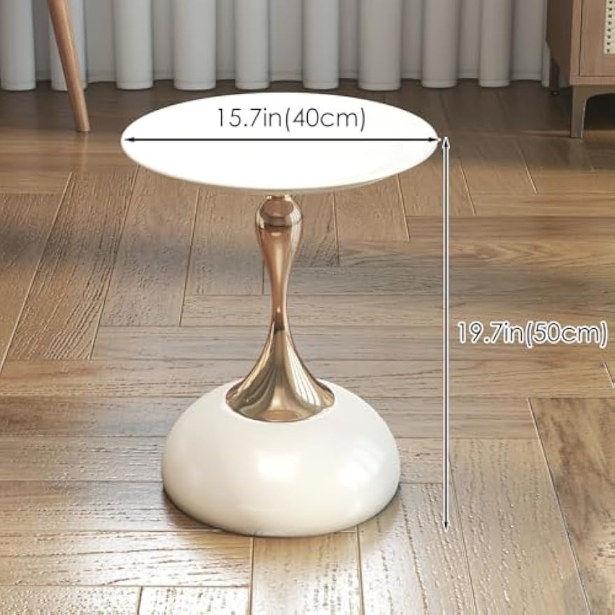 White Metal Pedestal Round Side Table