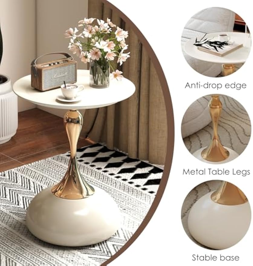 White Metal Pedestal Round Side Table