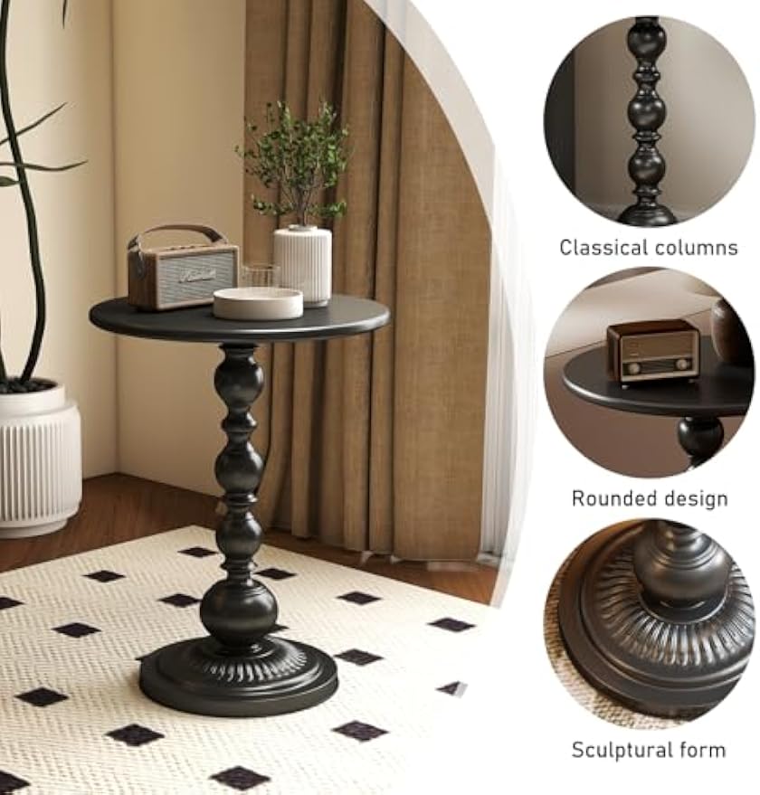 Black Metal Round Pedestal Side Table