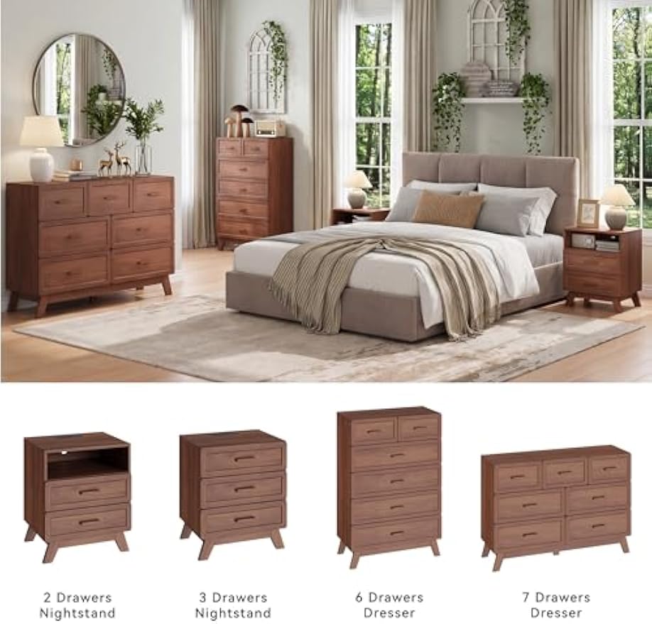 Walnut Nightstand with Charging Station