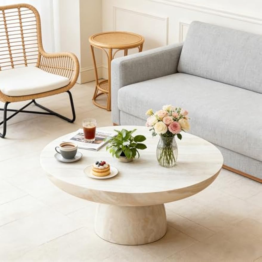 Round Faux Marble Drum Coffee Table