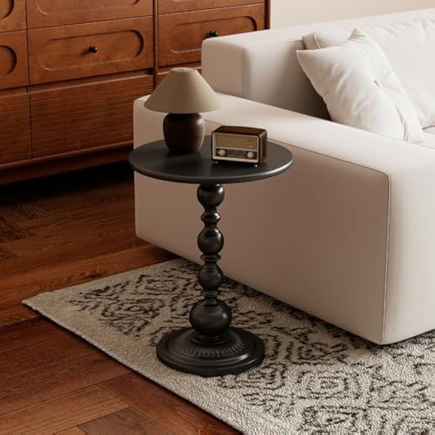 Black Metal Round Pedestal Side Table