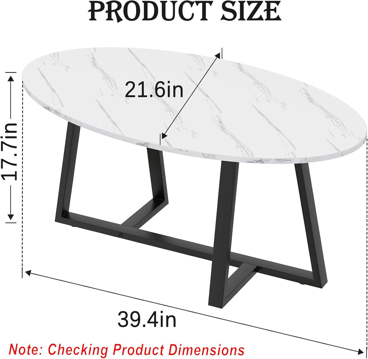 White Faux Marble Oval Coffee Table