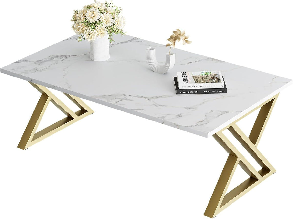 Faux Marble Coffee Table Gold Frame