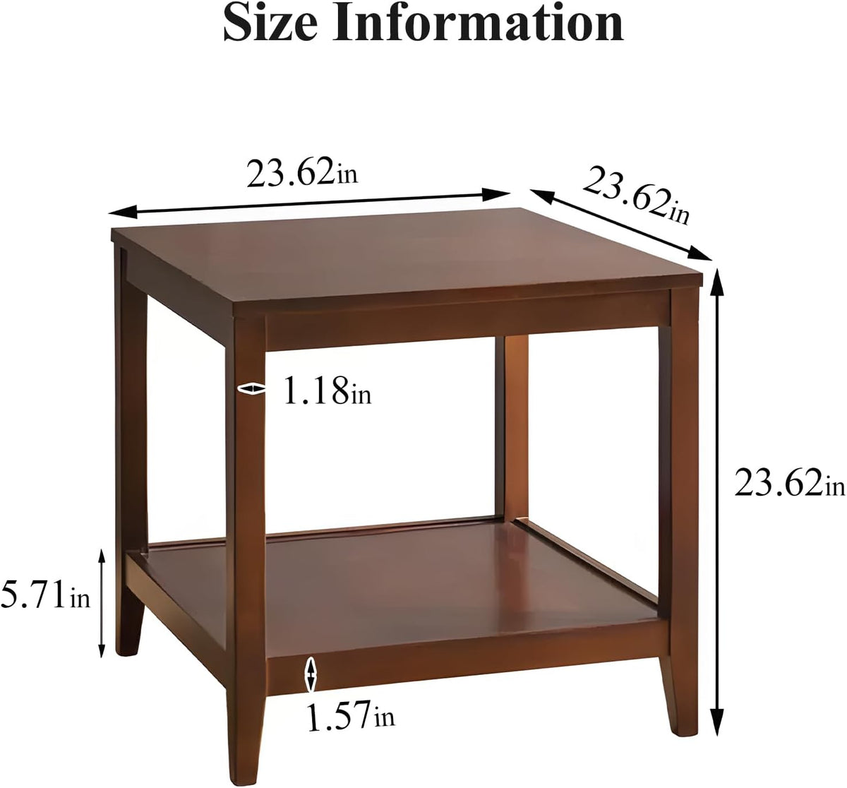 Solid Wood 2‑Tier Square End Table