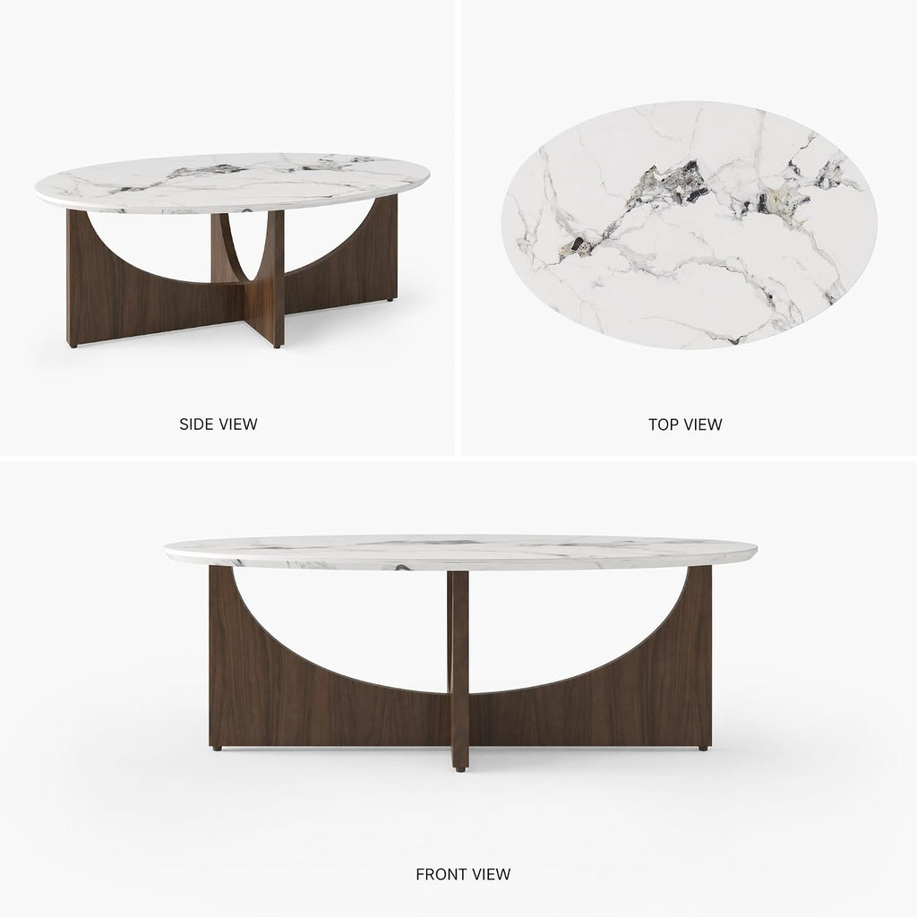 Oval Faux Marble Coffee Table