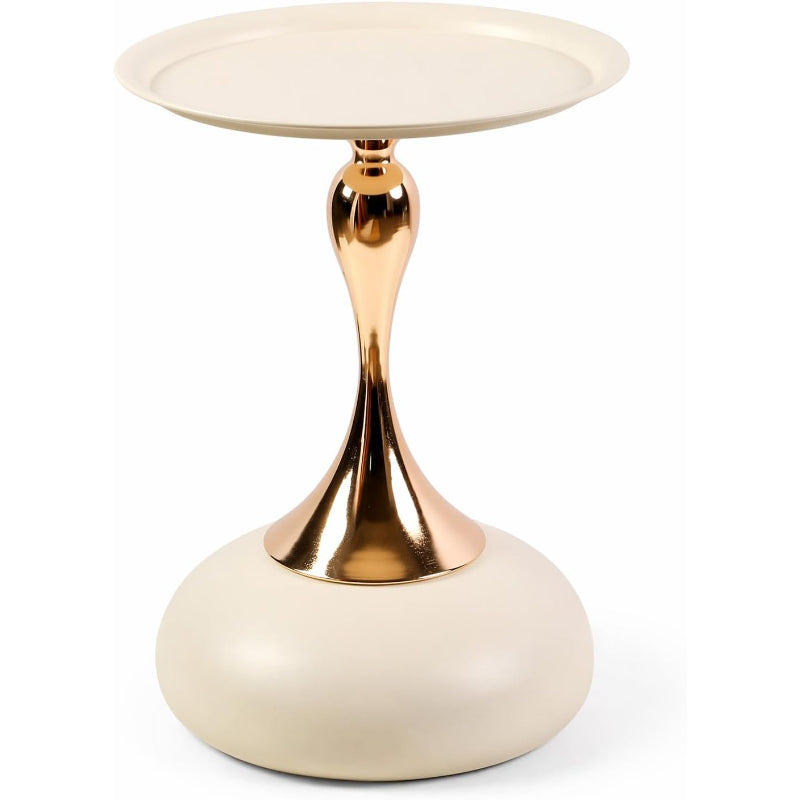 Gold Metal Pedestal Round Tray‑Top Side Table