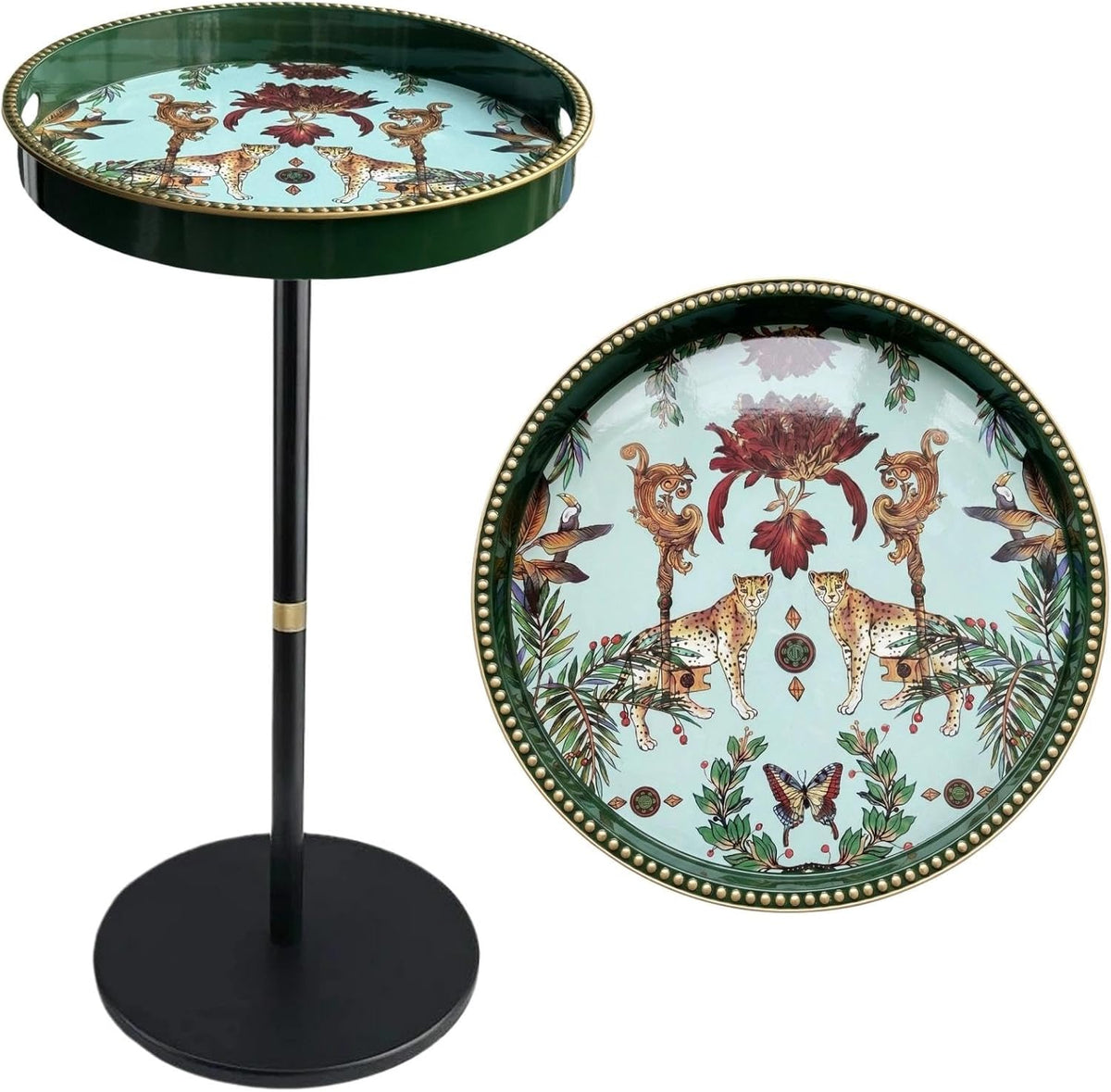 Boho Round Tray‑Top Side Table