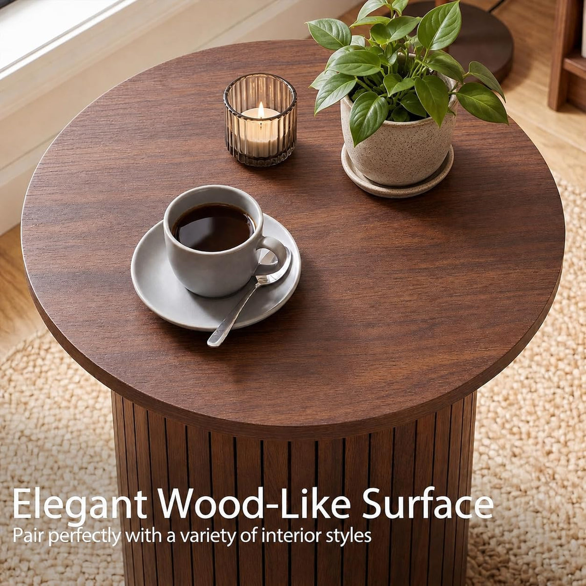 Fluted Round Wood Side Table