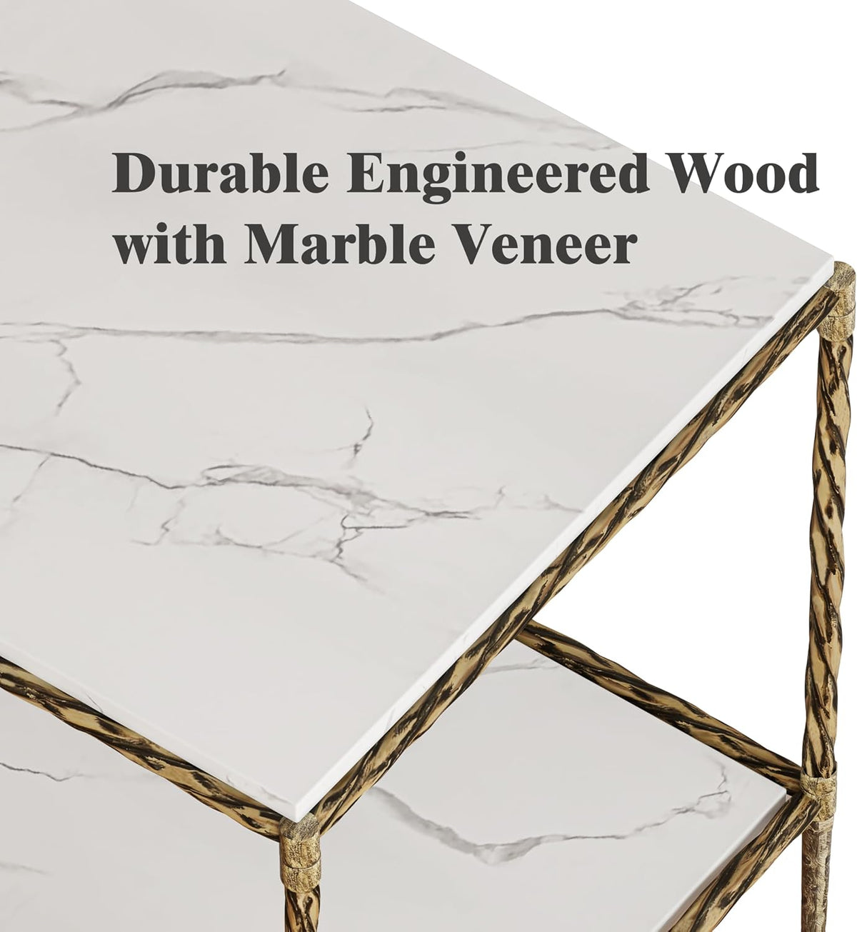 2‑Tier Gold White Square End Table