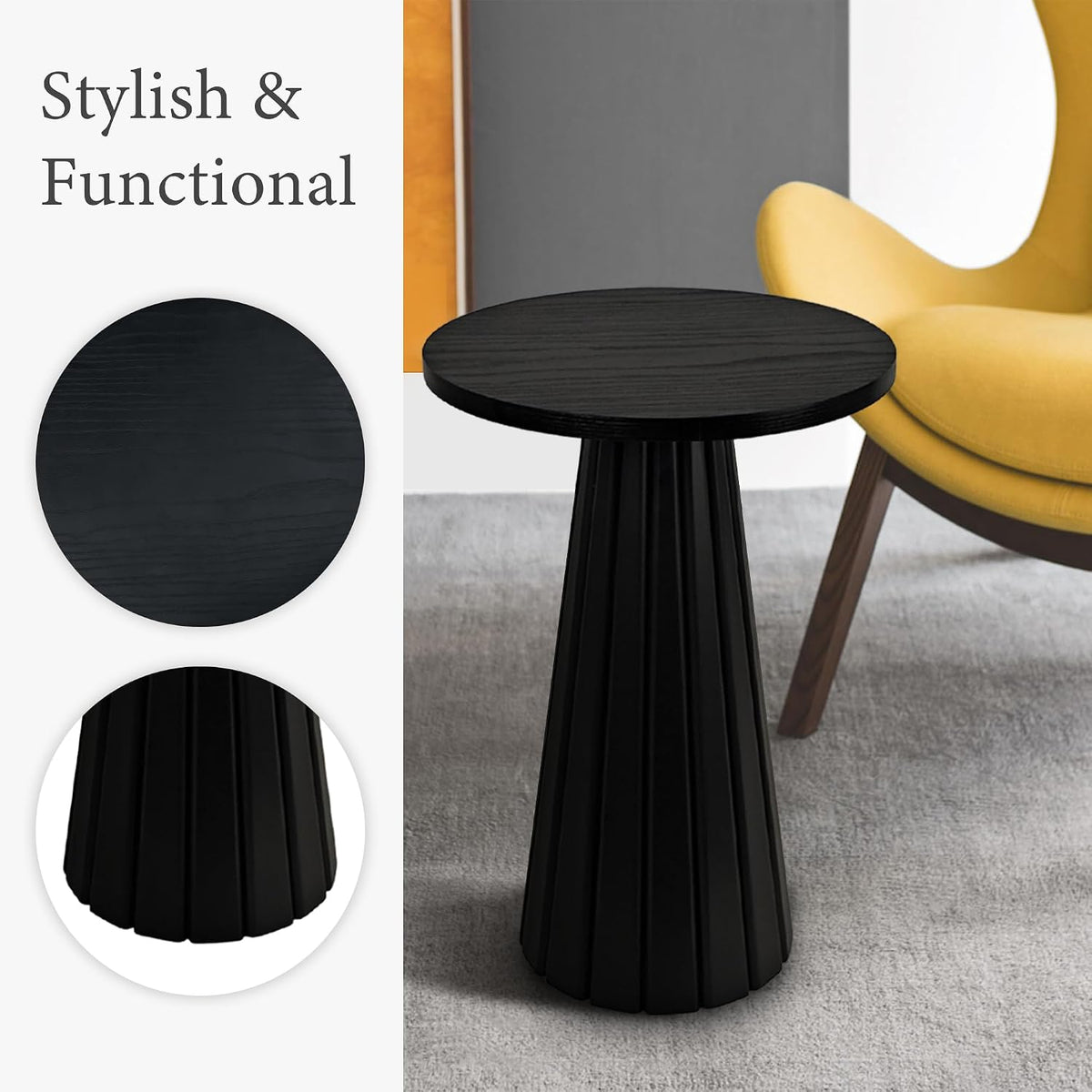 Fluted Drum Pedestal Side Table