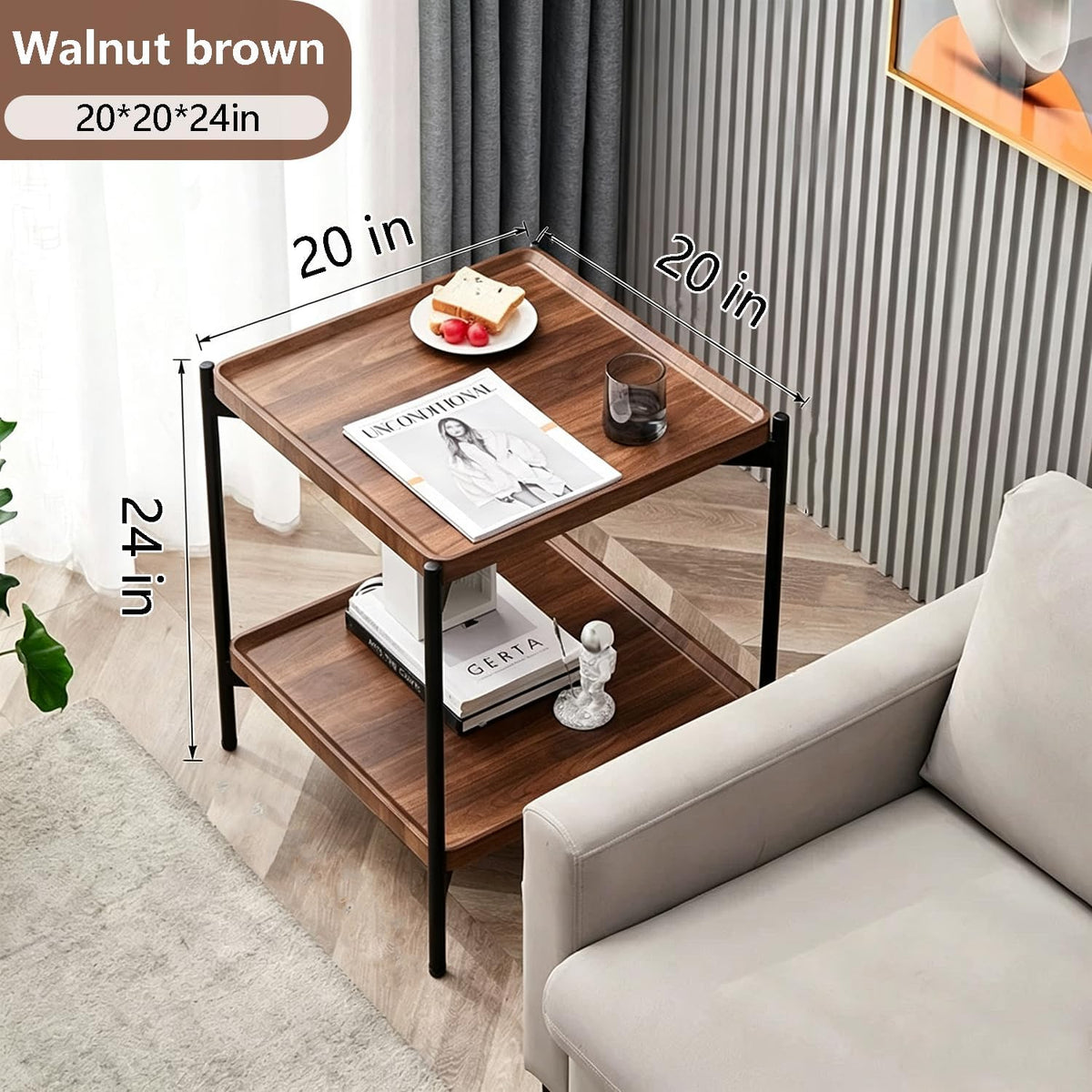 2‑Tier Square Rustic End Table