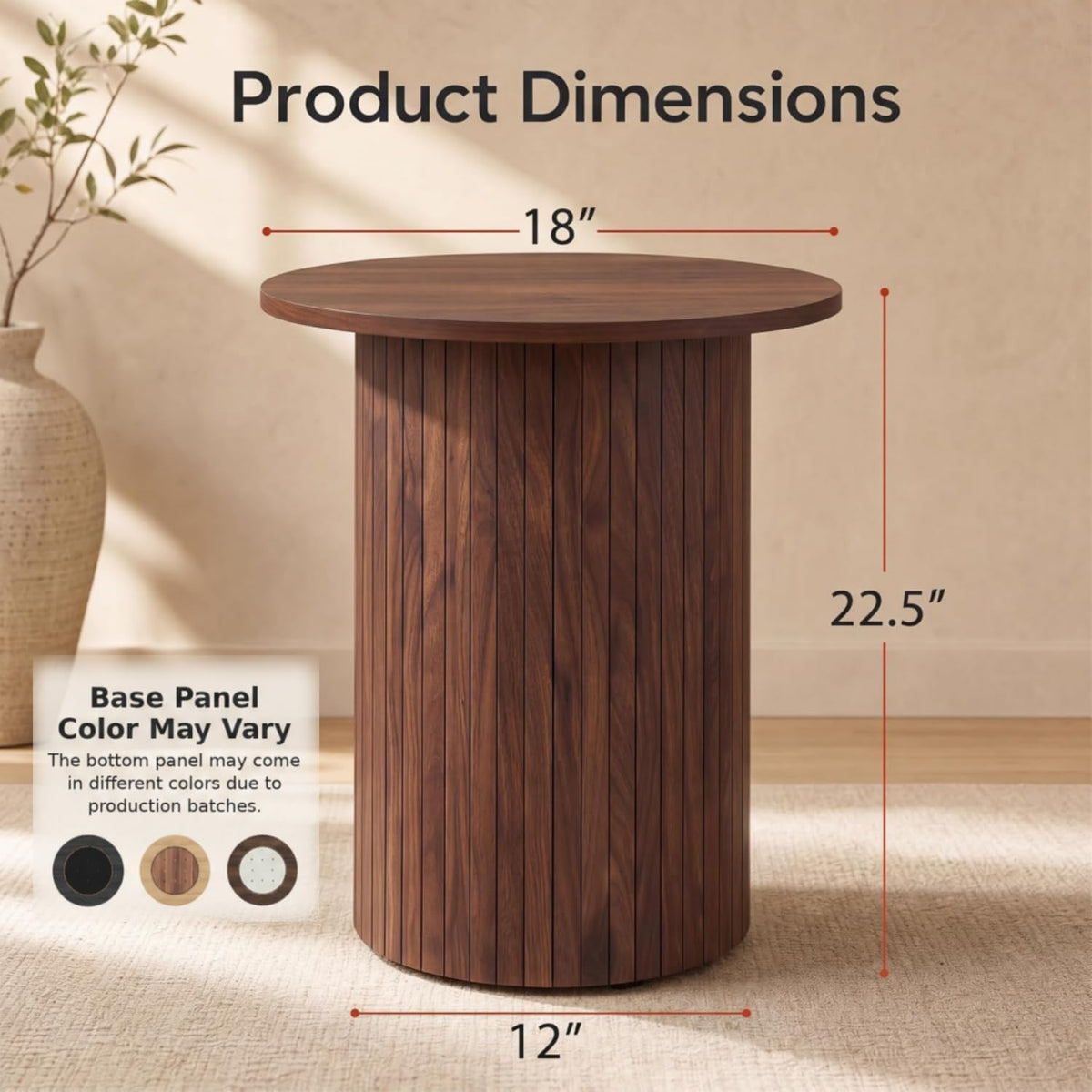 Fluted Round Wood Side Table