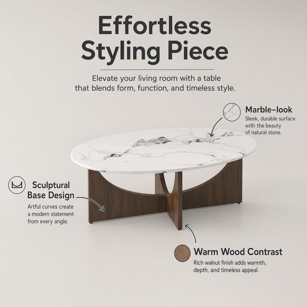 Oval Faux Marble Coffee Table
