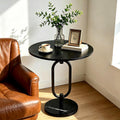 Black Round Side Table with Marble Base