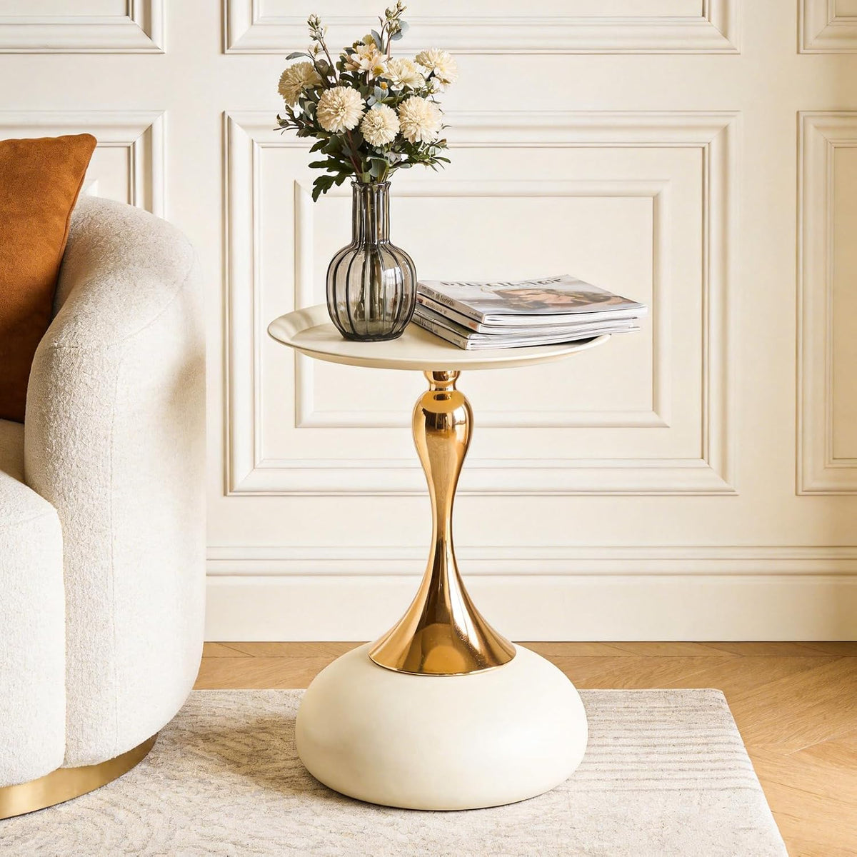 Gold Metal Pedestal Round Tray‑Top Side Table