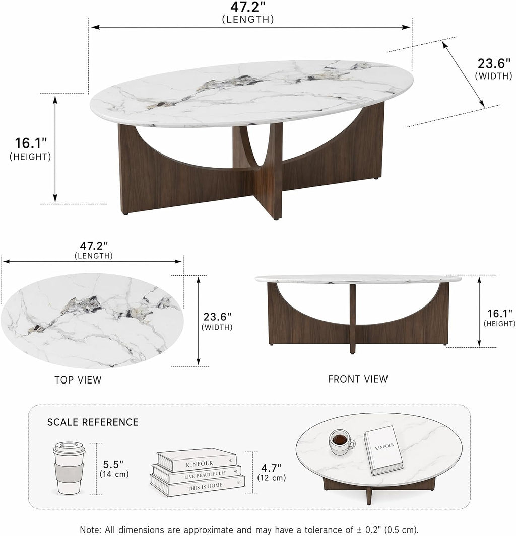 Oval Faux Marble Coffee Table
