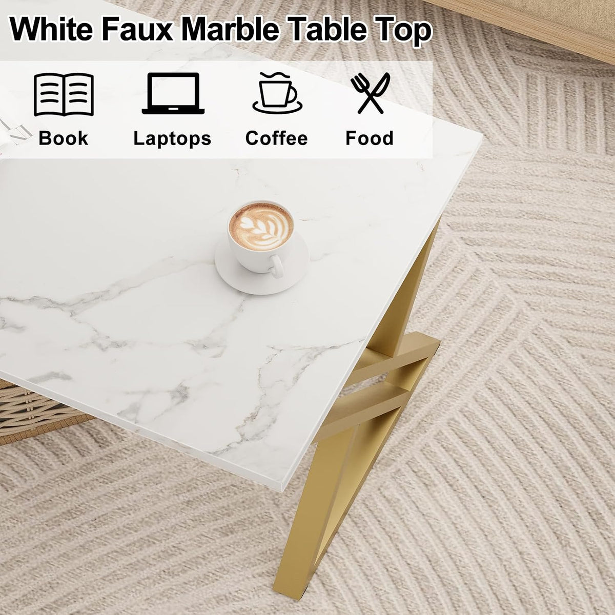 Faux Marble Coffee Table Gold Frame