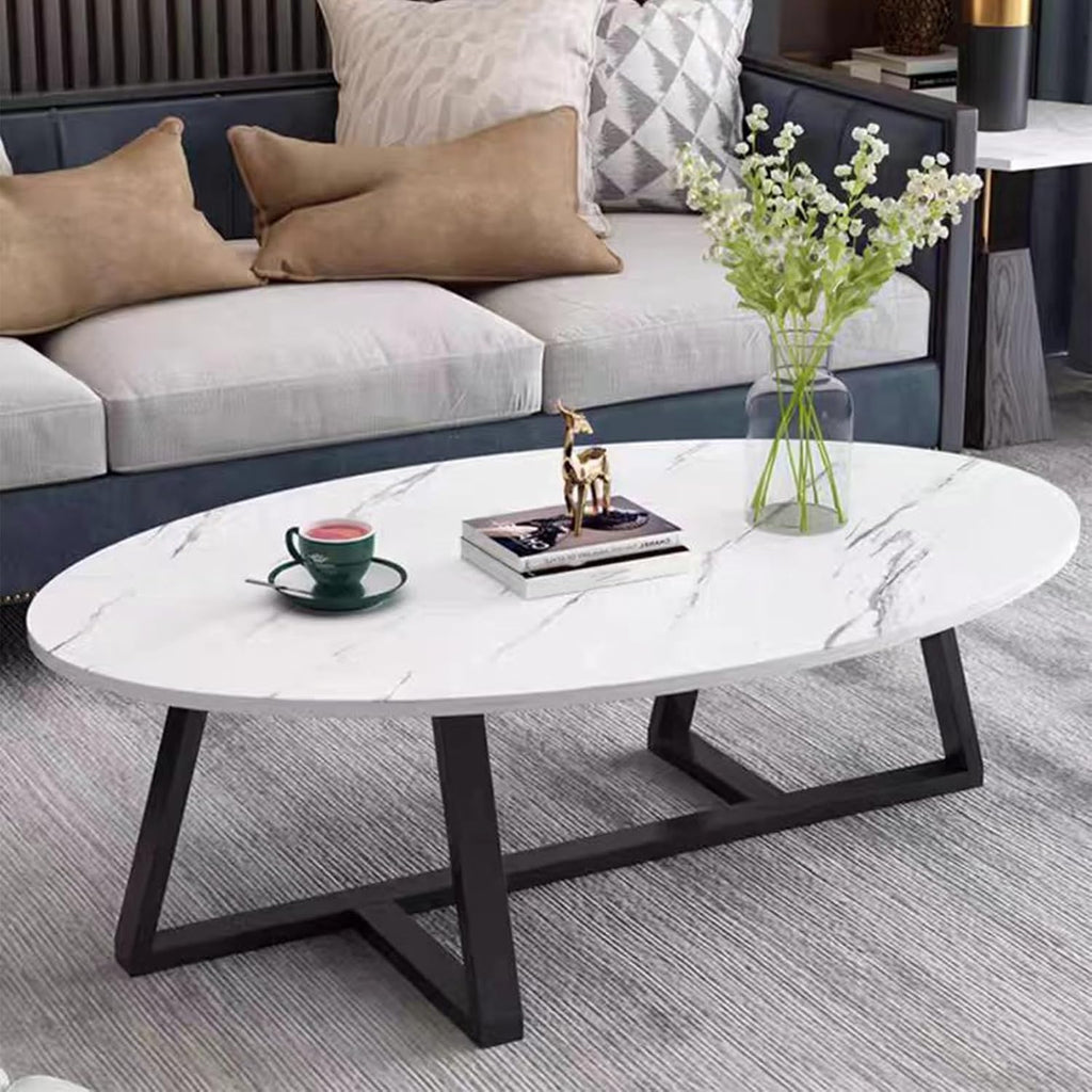 White Faux Marble Oval Coffee Table