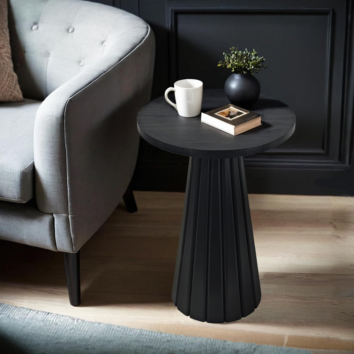 Fluted Drum Pedestal Side Table