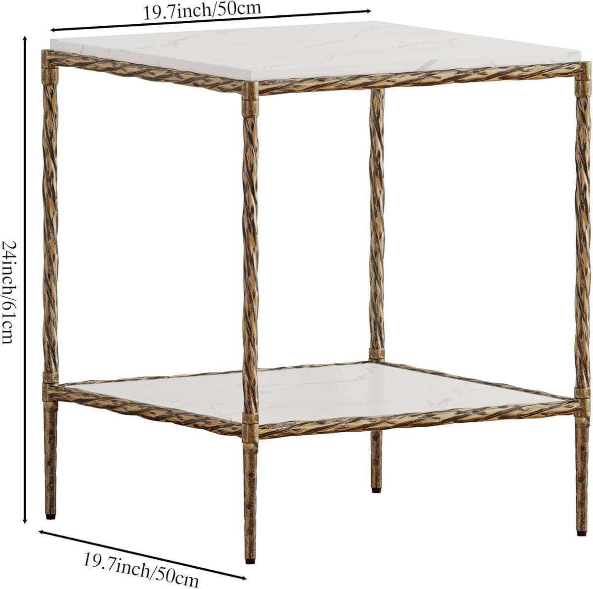 2‑Tier Gold White Square End Table