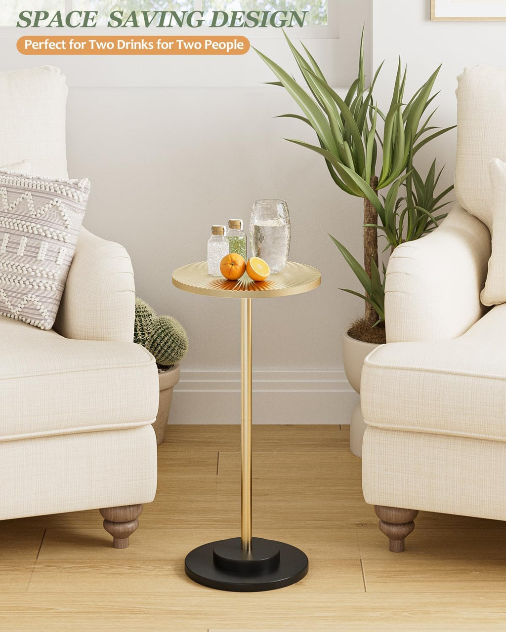 Gold Carved Round Accent Side Table