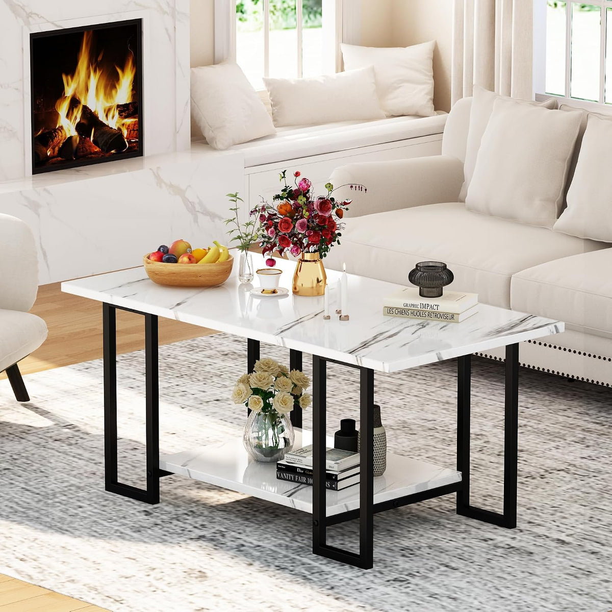 2‑Tier Faux Marble Coffee Table
