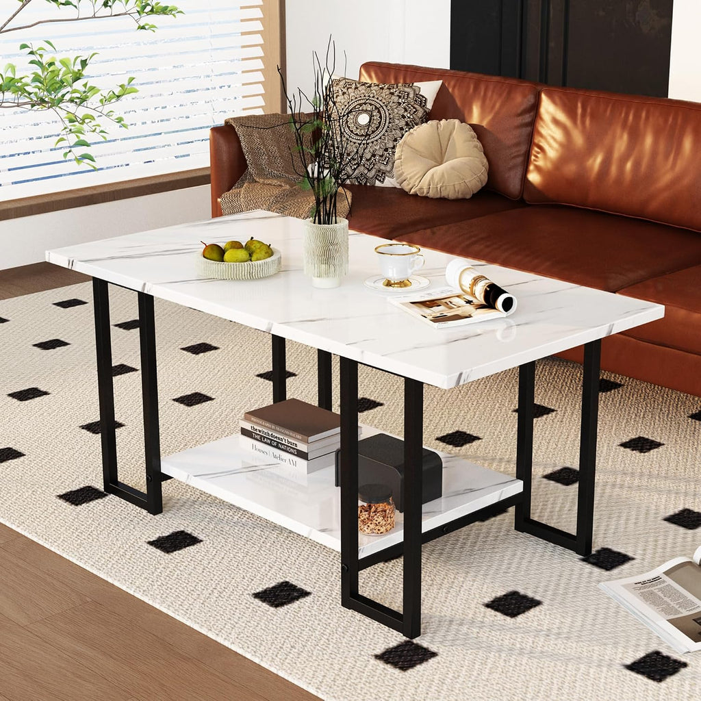2‑Tier Faux Marble Coffee Table