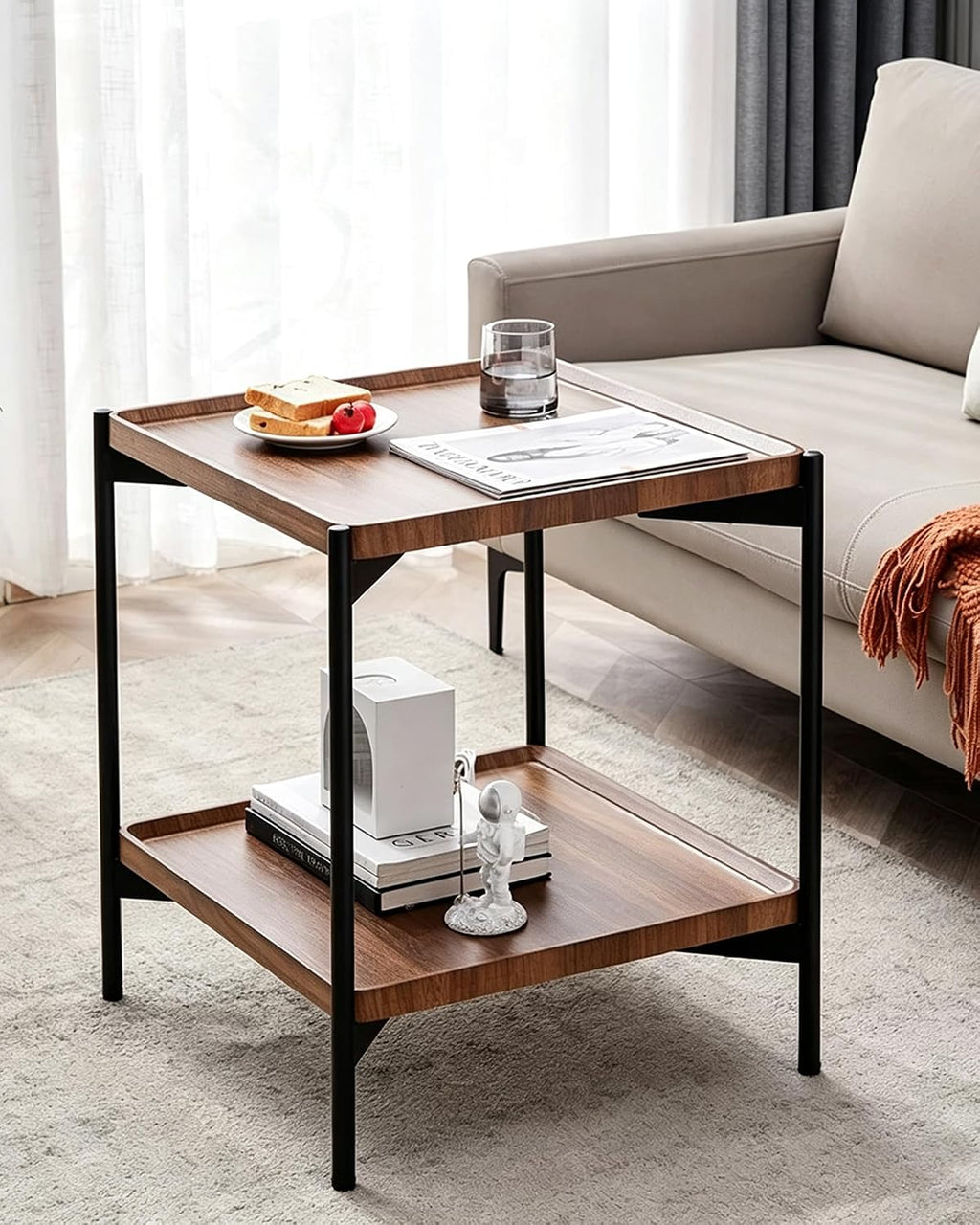 2‑Tier Square Rustic End Table