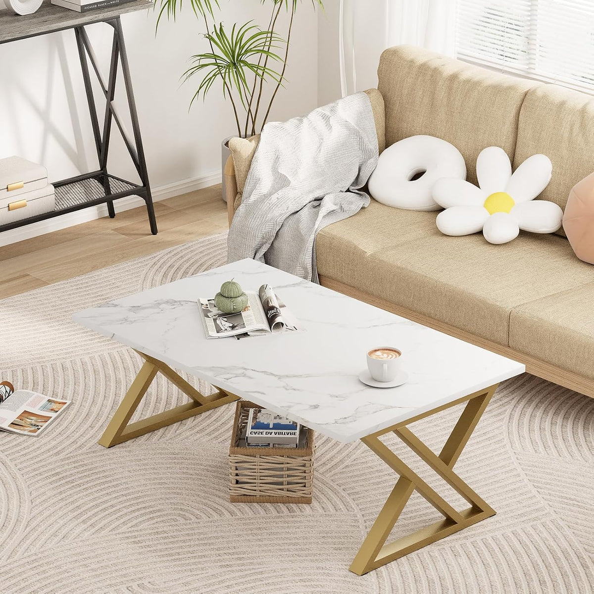 Faux Marble Coffee Table Gold Frame