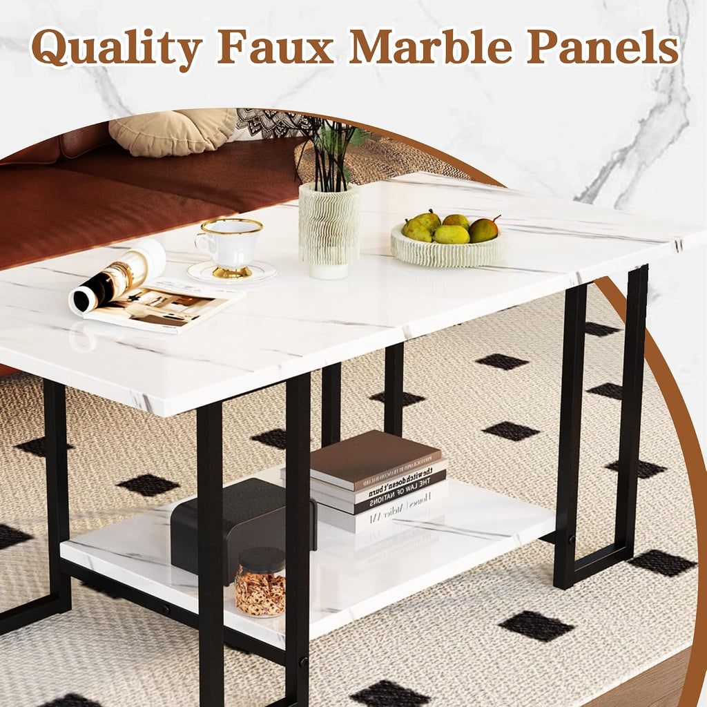 2‑Tier Faux Marble Coffee Table