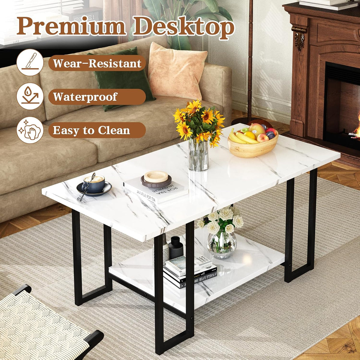 2‑Tier Faux Marble Coffee Table